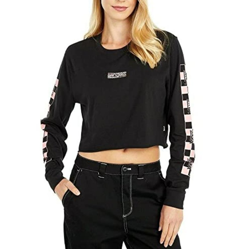 NWT! VANS OTW Highway Black Long Sleeve Cropped Crop T Tee Shirt Top Medium